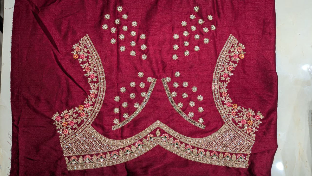 Unstitched Crimson Red Silk Bridal Lehenga with Mughal Jharokha Hand Embroidery