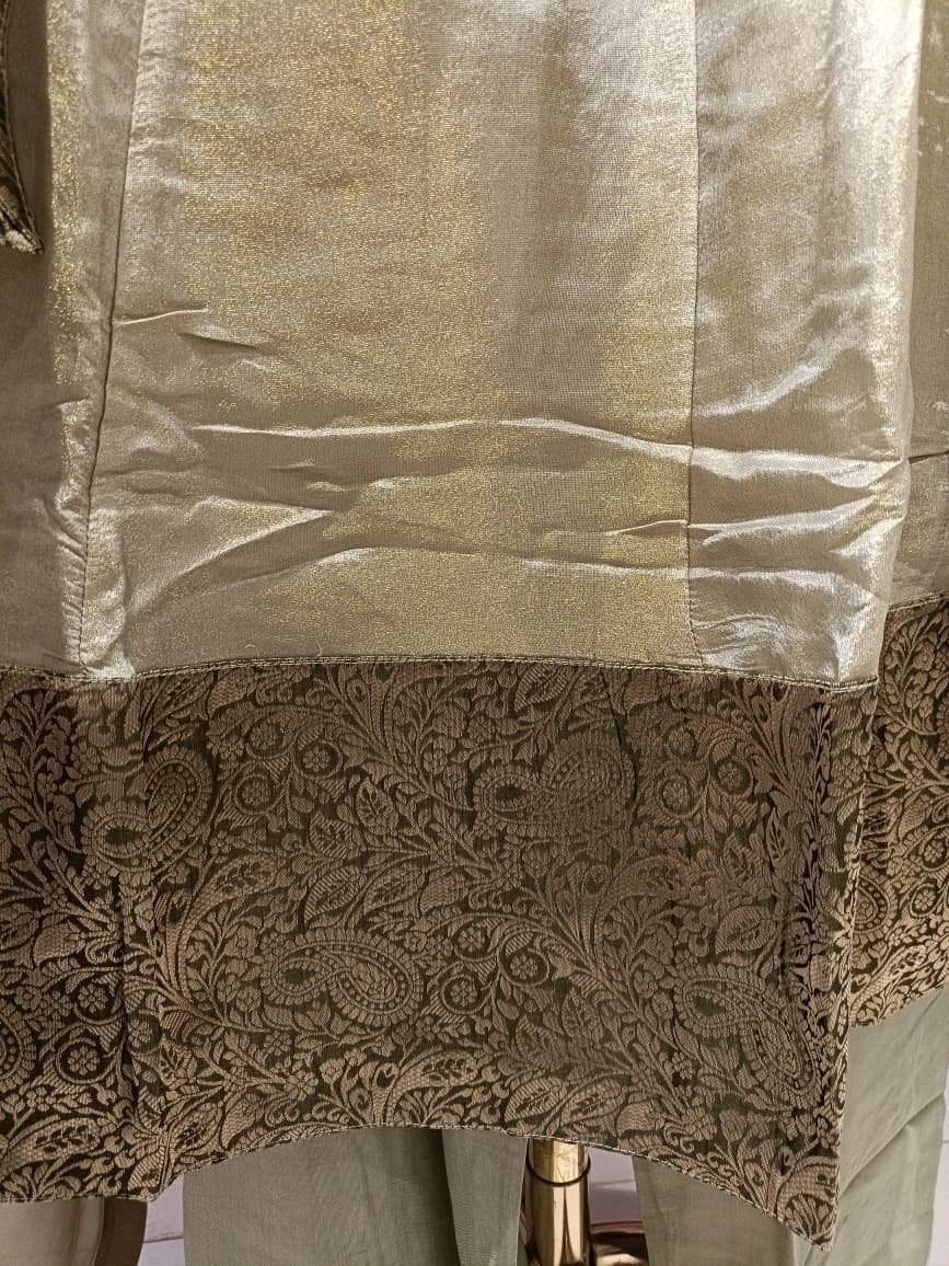 Olive Gold Flared Anarkali Kurta and Pant Set.