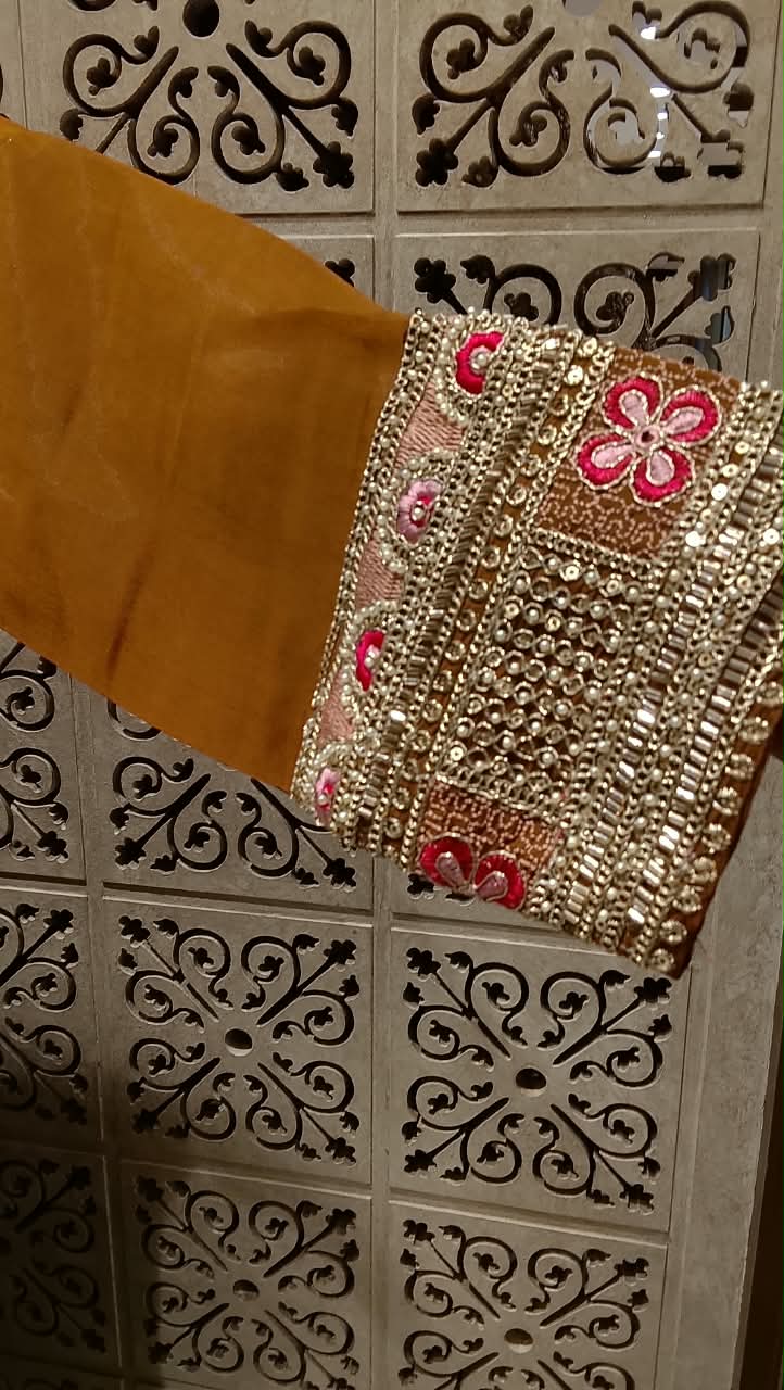 Mehendi Green Flared Mul Chanderi Anarkali Kurta and Pant Set.