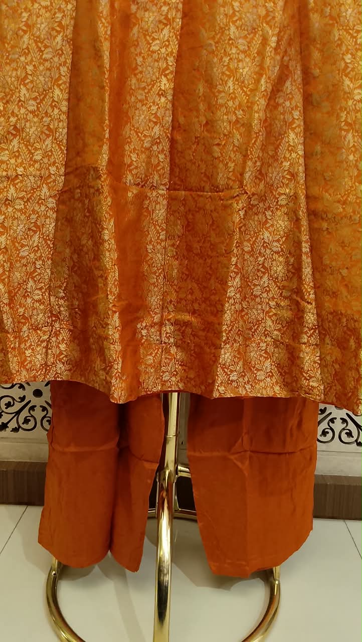 Mustard Yellow Silk Anarkali with Jewel-Encrusted Yoke Set.