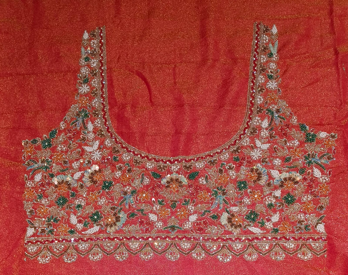 Unstitched Rust-Orange & Crimson Silk Bridal Lehenga with Pichwai Motif Hand Embroidery.