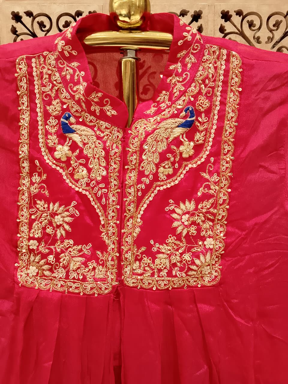 rani pink two-piece Georgette Indo-Western fusion set Plus Size.