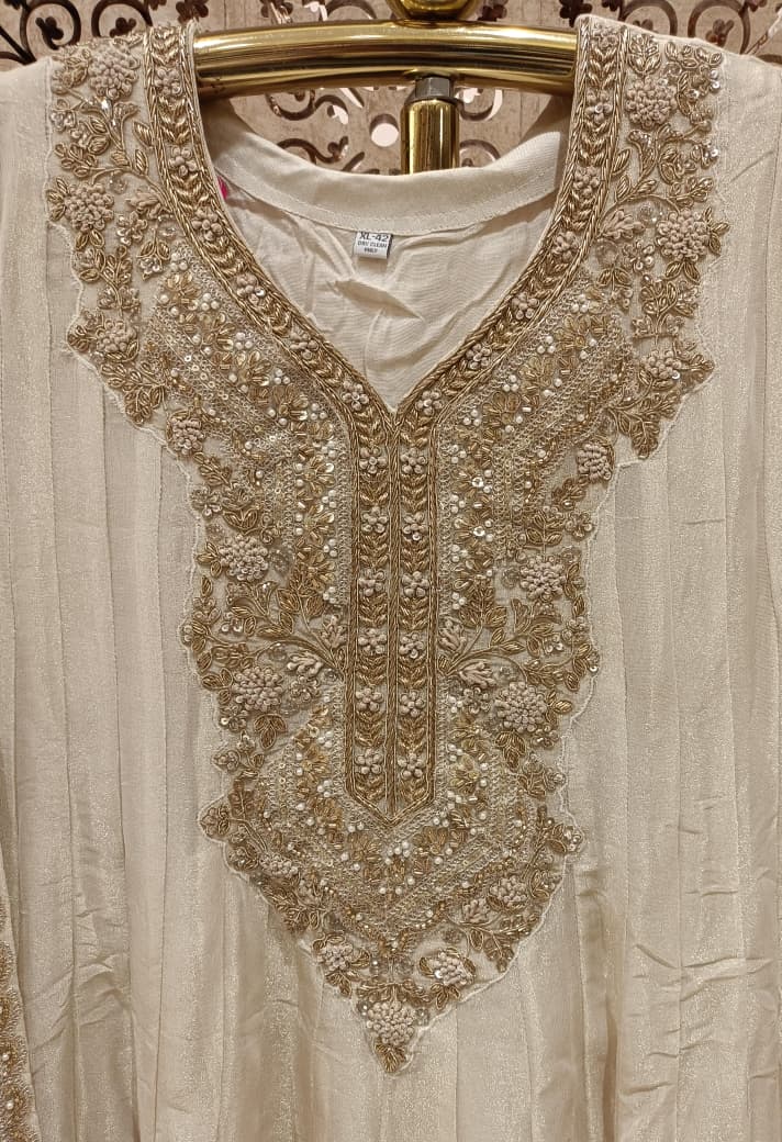 Ivory Simmer Silk Gown with Intricate Zari Embroidery