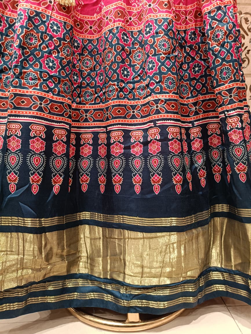 Rani Pink Bandhani Print Gown with Teal Blue Dupatta