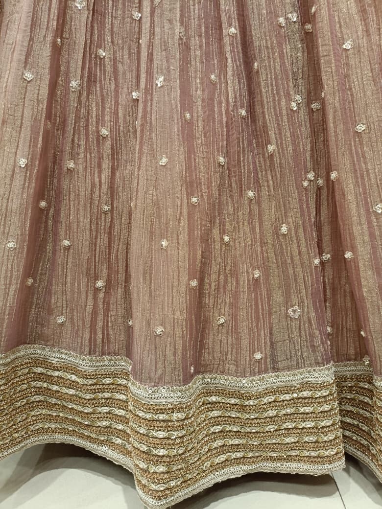 Blush Pink Crush Organza Lehenga Choli Set with Heavy Corset Blouse .