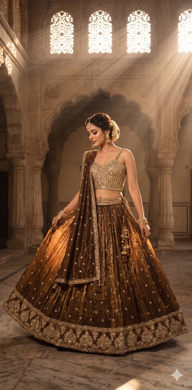 three-piece lehenga choli ensemble.