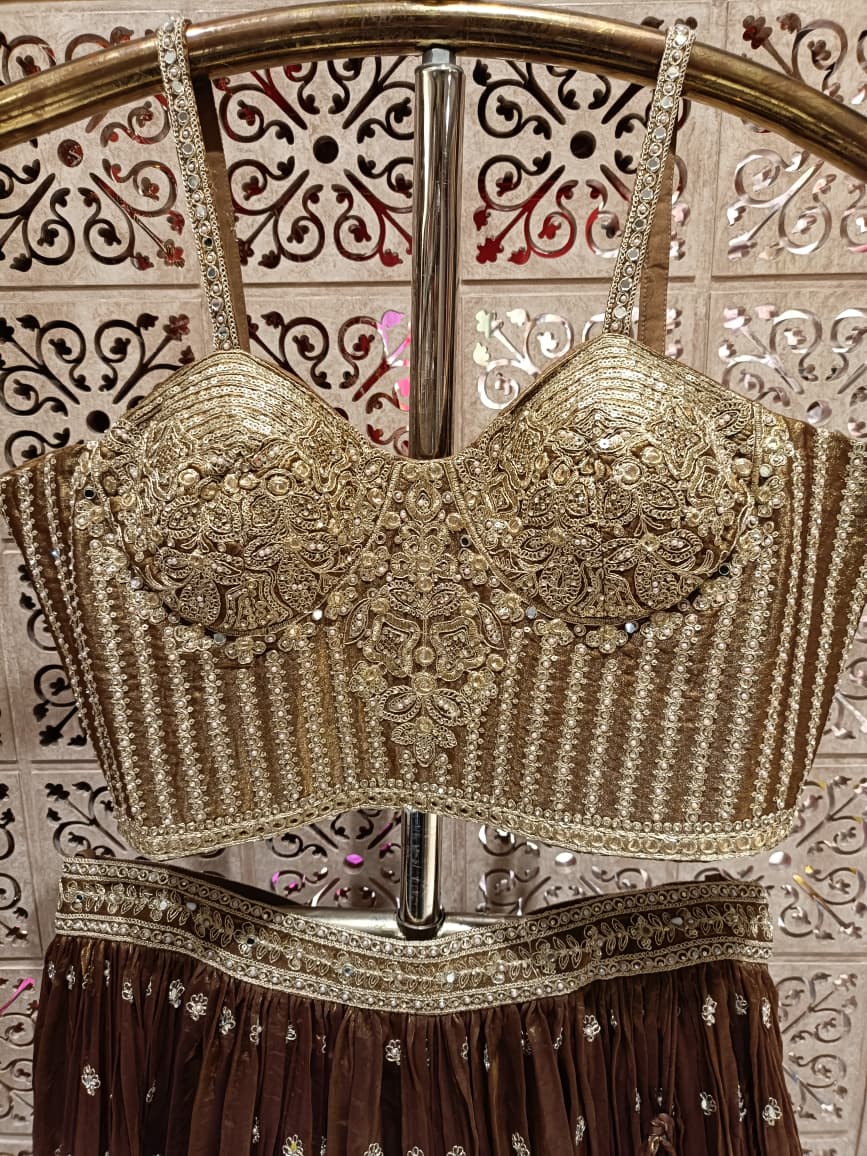 three-piece lehenga choli ensemble.