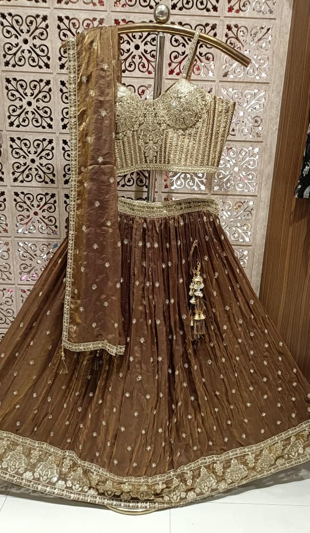 three-piece lehenga choli ensemble.
