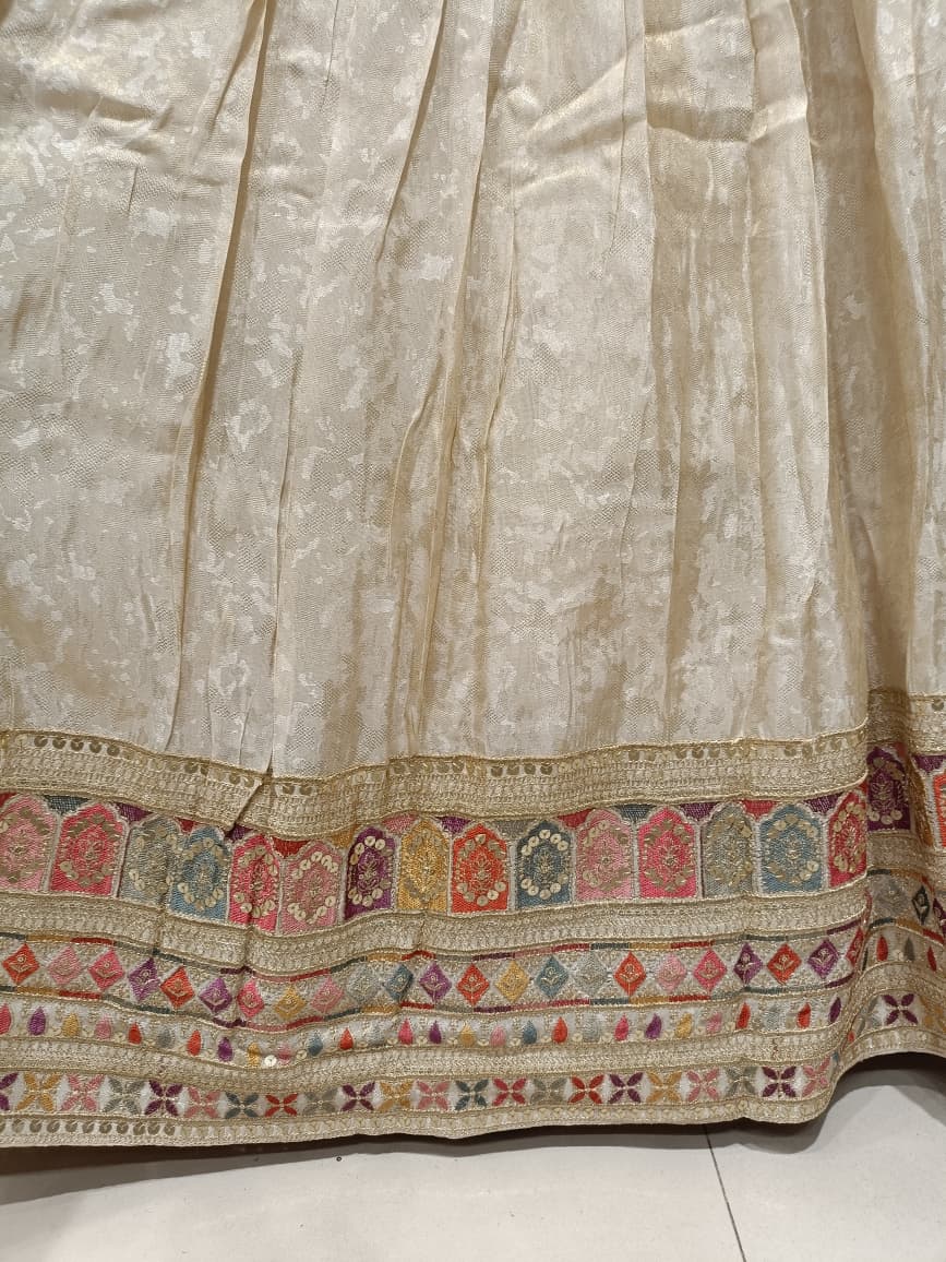Ivory Cream Silk Lehenga Set with Mauve Banarasi Dupatta.