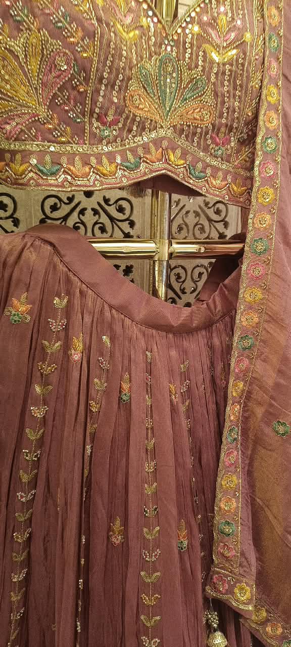 Dusty Rose Embroidered Georgette Lehenga Choli set