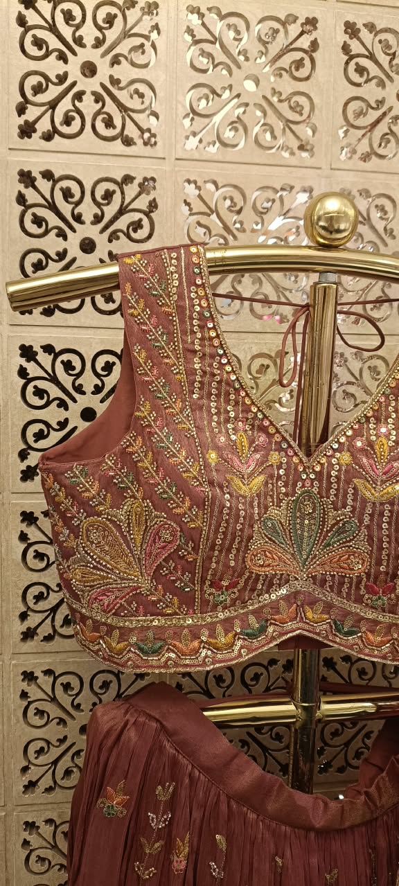 Dusty Rose Embroidered Georgette Lehenga Choli set