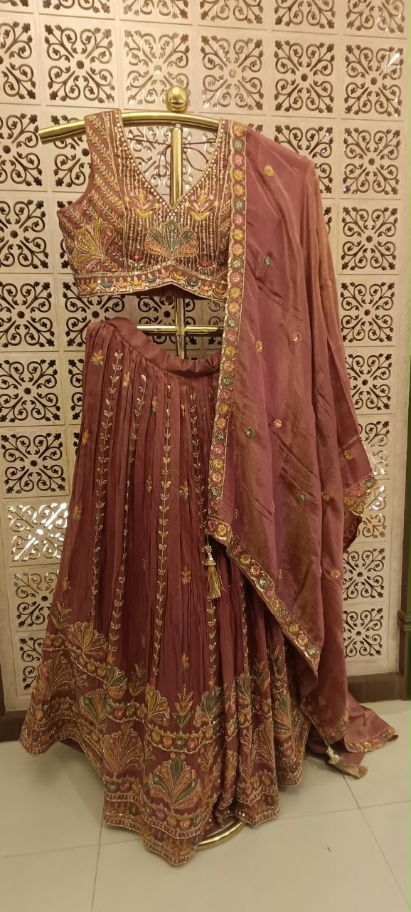 Dusty Rose Embroidered Georgette Lehenga Choli set