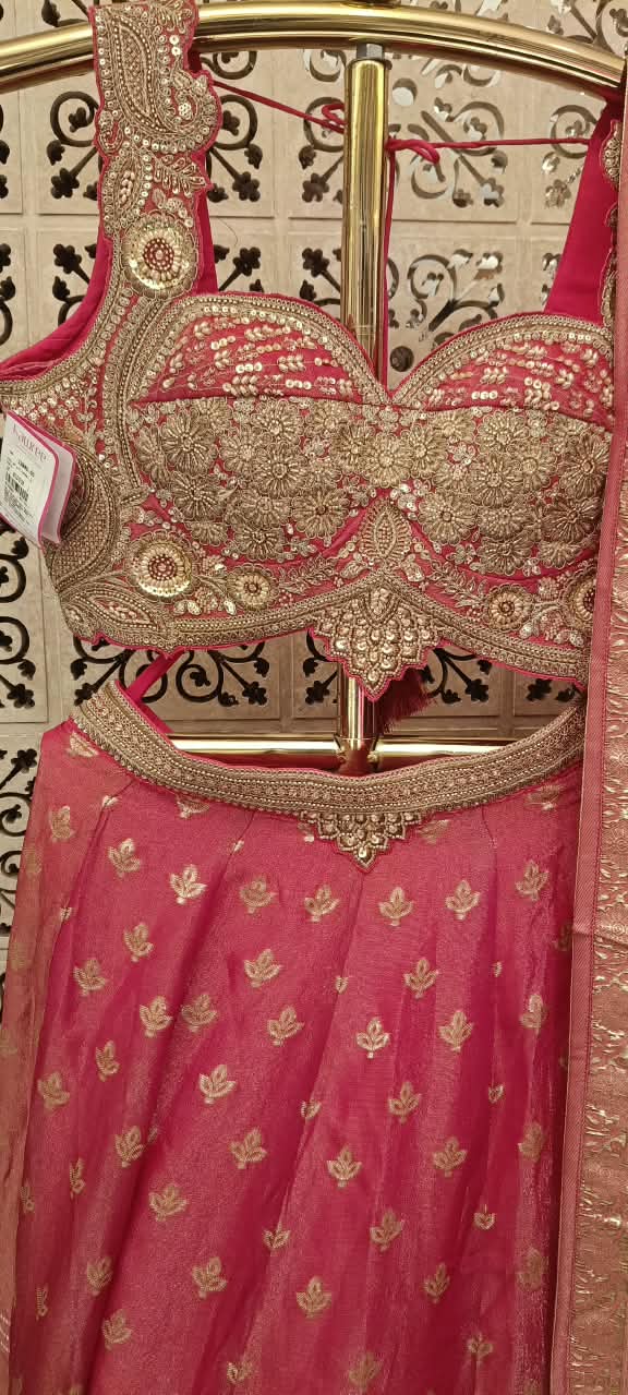 Rani Pink Silk Banarasi Heritage Lehenga Choli Set.