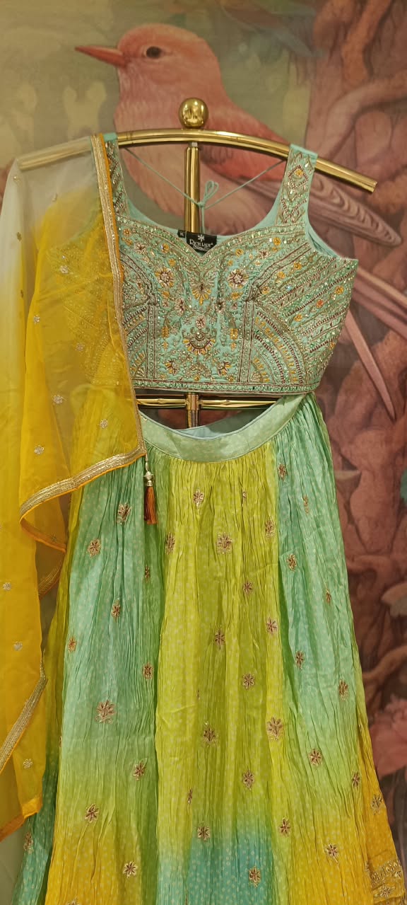 Mustard Yellow Ombré Bandhani Lehenga Choli Set