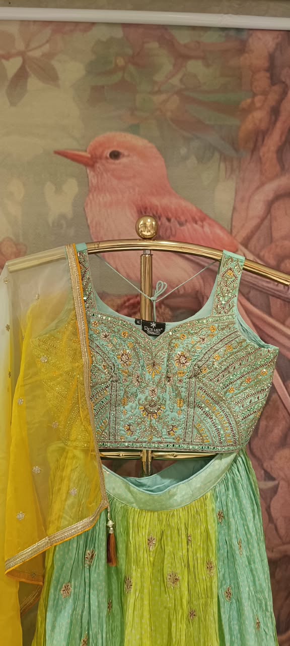 Mustard Yellow Ombré Bandhani Lehenga Choli Set