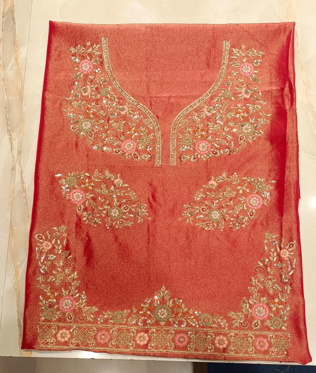 Vermilion Red Floral Archway Unstitched Bridal Lehenga Set.