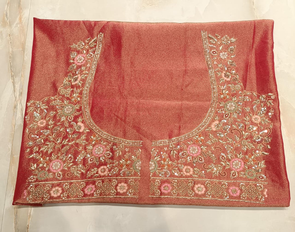 Vermilion Red Floral Archway Unstitched Bridal Lehenga Set.