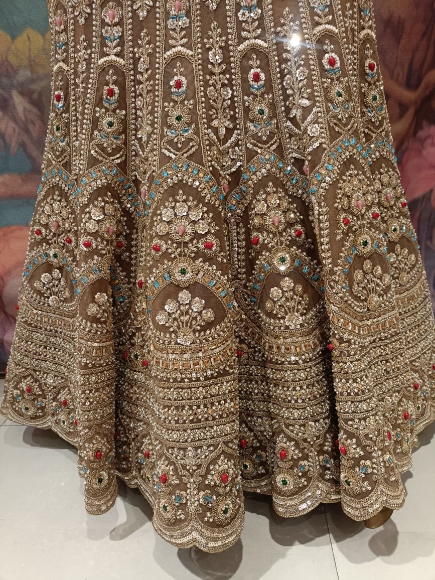 Champange Gold Fish-Cut Heritage Bridal Lehenga Choli Set.