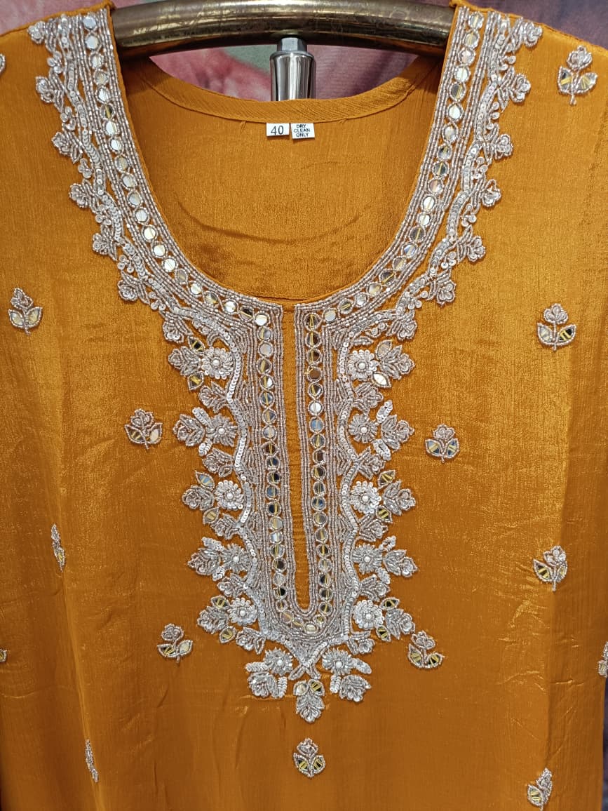 Radiant Mustard Yellow Gota & Zari Detailed Georgette Palazzo Set.