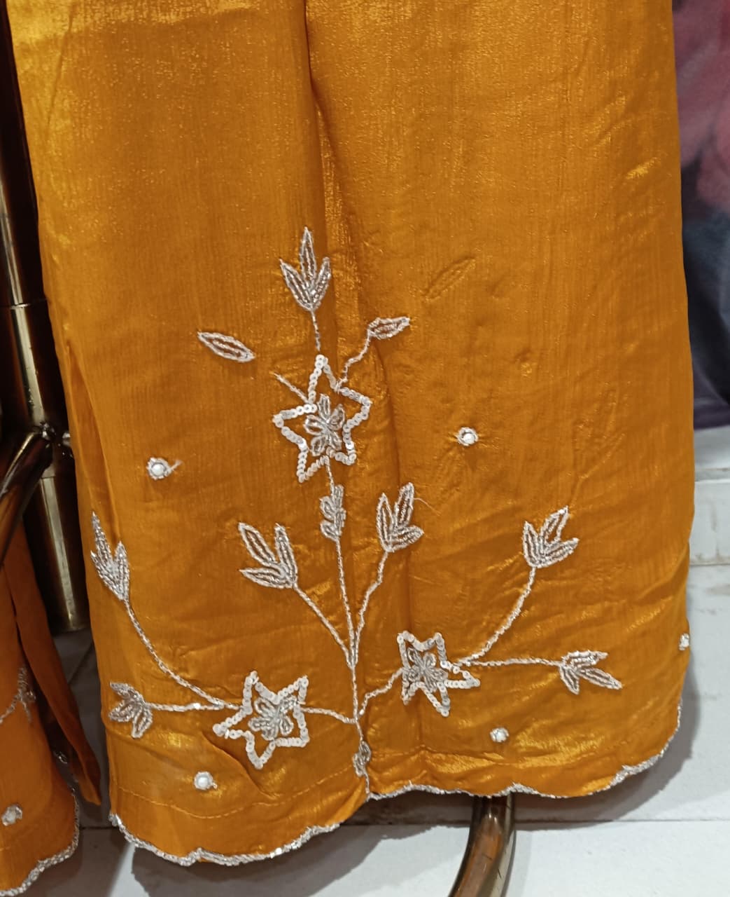 Radiant Mustard Yellow Gota & Zari Detailed Georgette Palazzo Set.