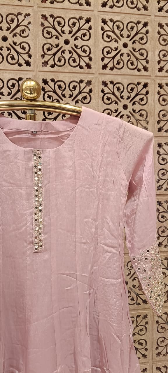 Light-Pink Hand-Detailed Flared Georgette Anarkali Set.