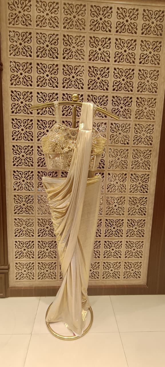Champagne Gold Pre-Stitched Draped Concept Saree Set.