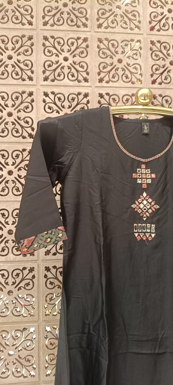 Black Hand-Detailed Cotton Silk Kurta & Printed Palazzo 2-Piece Set.