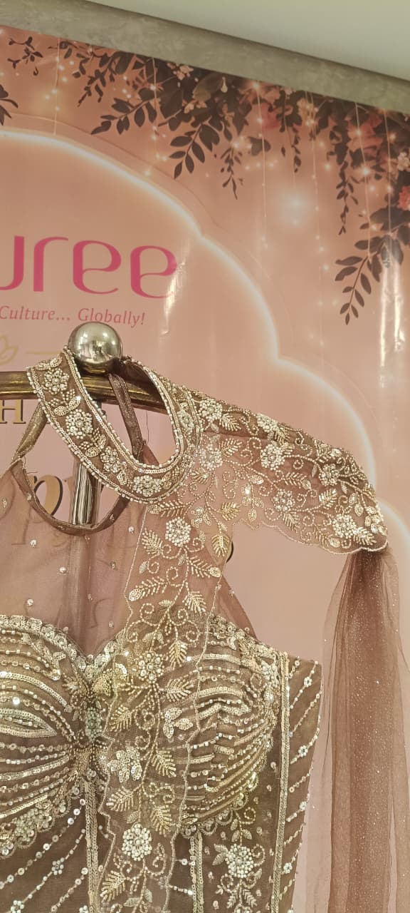 champagne gold Asymmetric Dhoti-Style Indo-Western Set One Side Cap Slevees.