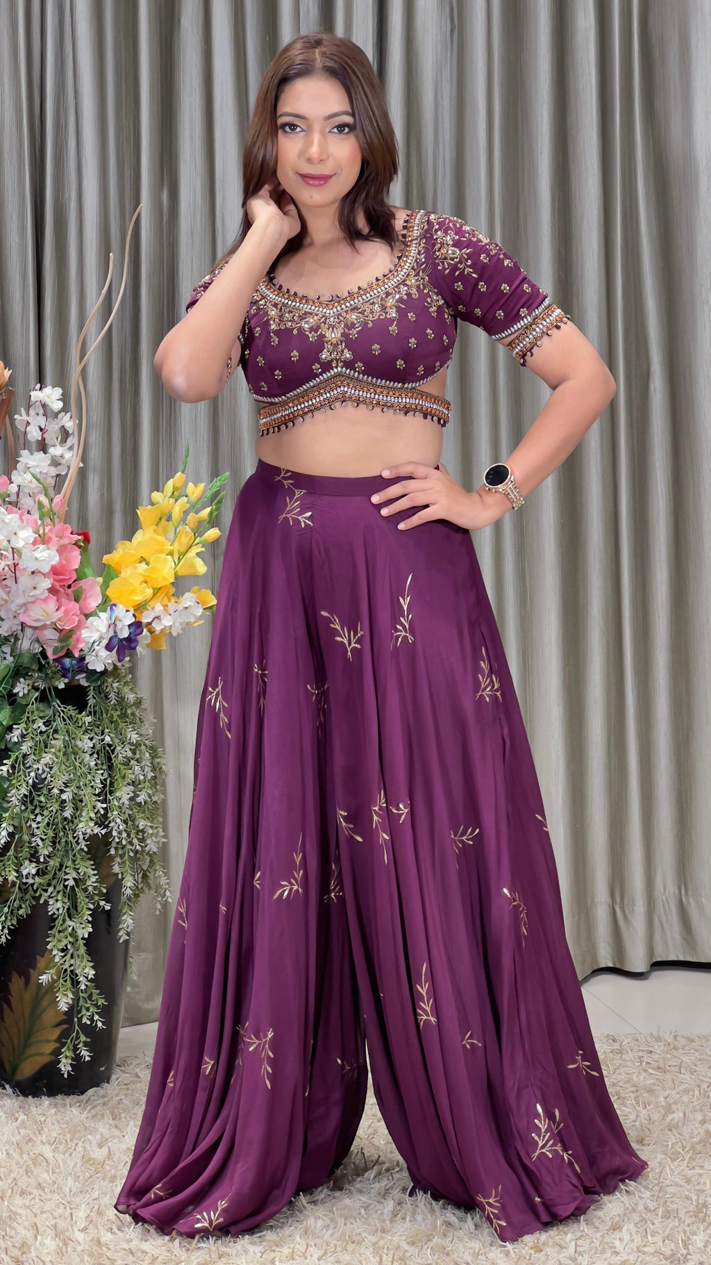 INDO-WESTERN PALAZZO SET MEHNDI,SANGEET,TRADITIONAL,FUNCTIONAL PARTY WEAR