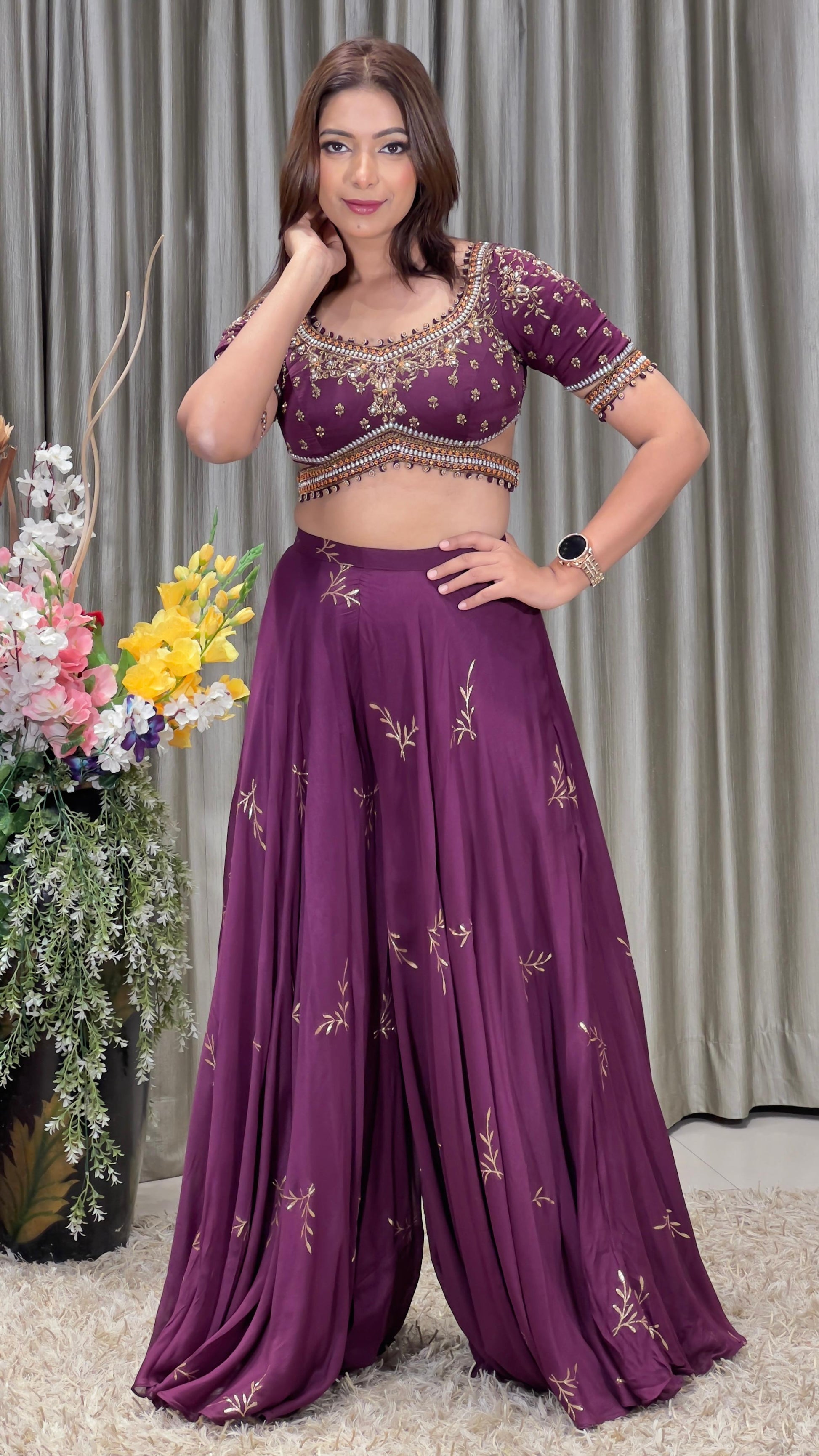 INDO-WESTERN PALAZZO SET MEHNDI,SANGEET,TRADITIONAL,FUNCTIONAL PARTY WEAR