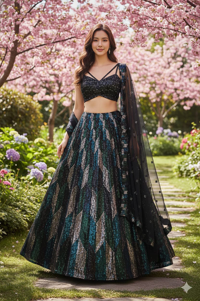 COCKTAIL,PARTY WEAR,SINE SEQUINS FABRIC LEHENGA CHOLI