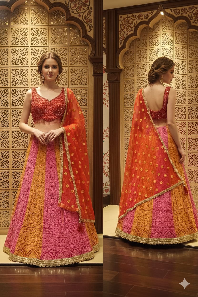 TRADITIONAL,CHIKANKARI,THREAD WORK LEHENGA CHOLI