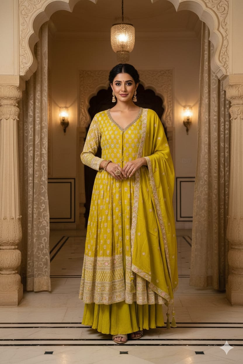 GHARARA SET HALDI,CEREMONEY,FESTIVE OCCASSION WEAR OUTFIT
