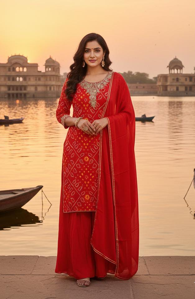 BANDHANI,PLUS SIZE,TRADITIONAL,FESTIVAL WEAR,PALAZZO,GHARARA
