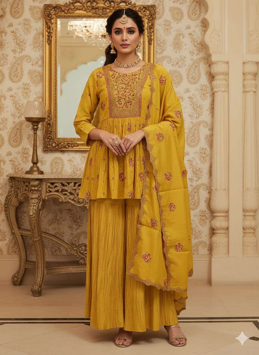 HALDI,MEHNDI,PARTY WEAR,FUNCTIONAL,SANGEET PALAZZO,GHARARA SUIT