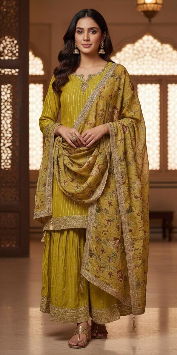 FLARE PALAZZO SET, HALDI CEREMONY,FESTIVE OCCASSION OUTFIT