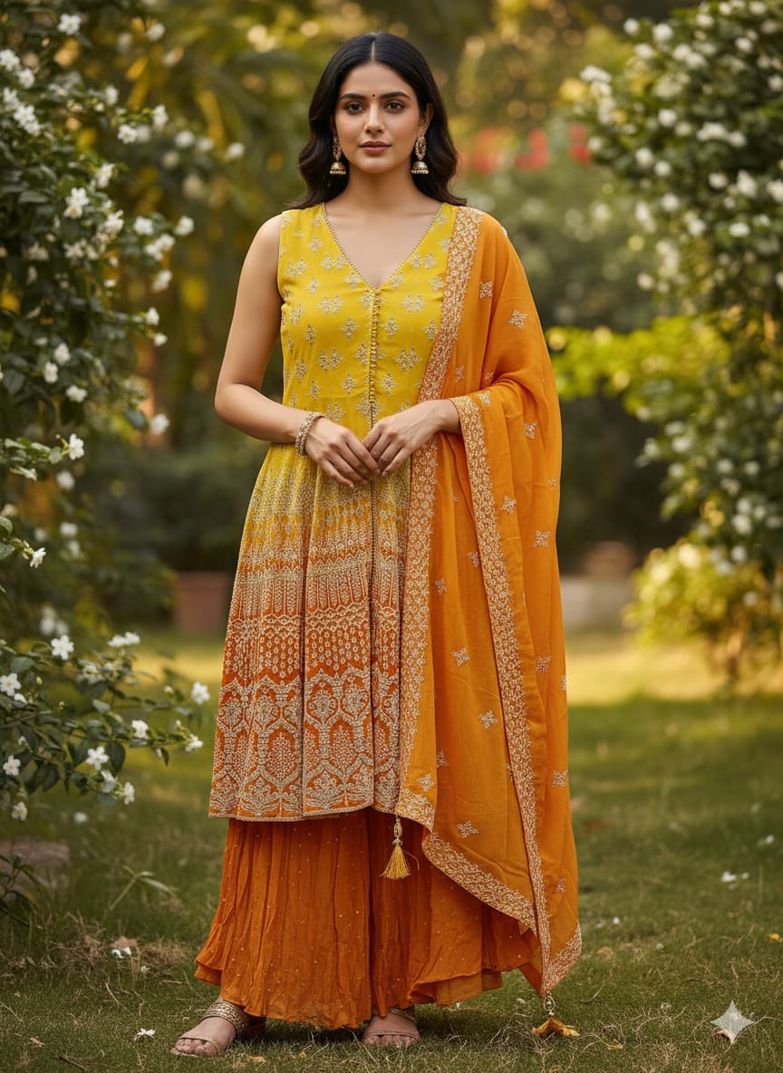 A-LINE FLARE TOP WITH PALAZZO SET,HALDI,FESTIVE,OCCASSION PARTY WEAR