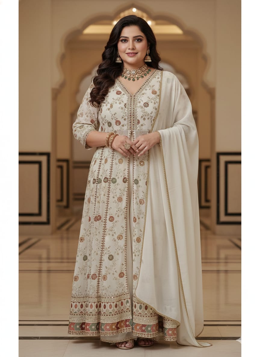 INDO-WESTERN FRONT SLIT CUT TOP WITH PALAZZO SET, FESTIVE OCCASSION,TRADITIONAL,EVENING OUTFIT