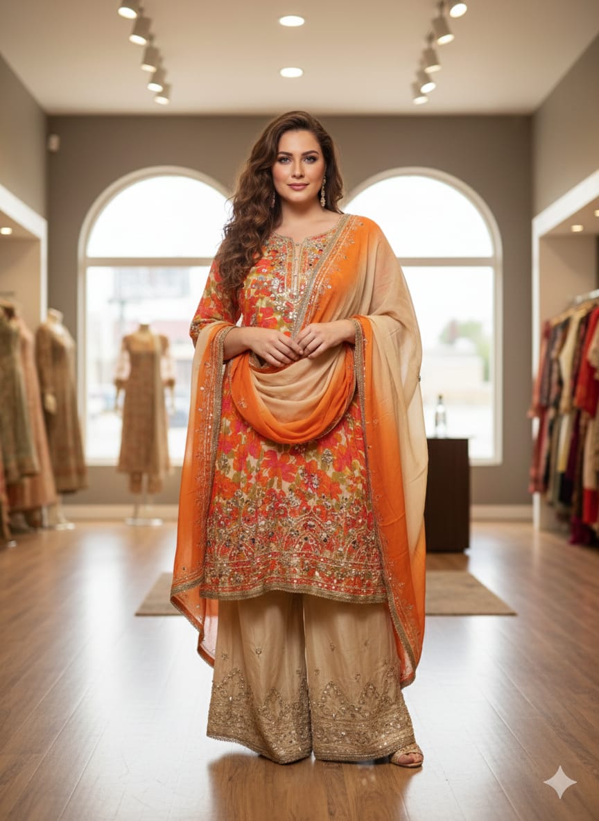FLORAL PRINT PALAZZO SET WITH ANARKALI SANGEET,MEHNDI, TRADITIONAL,FESTIVE OCCASSION