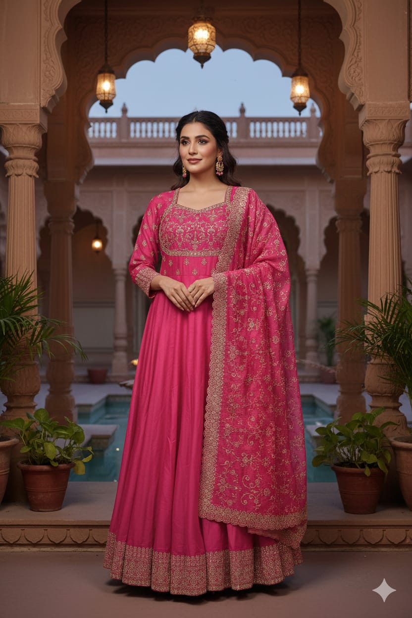 SIMMER ORGANZA ANARKALI OUTFIT,WEDDING, RECEPTION,SANGEET FESTIVE WEAR