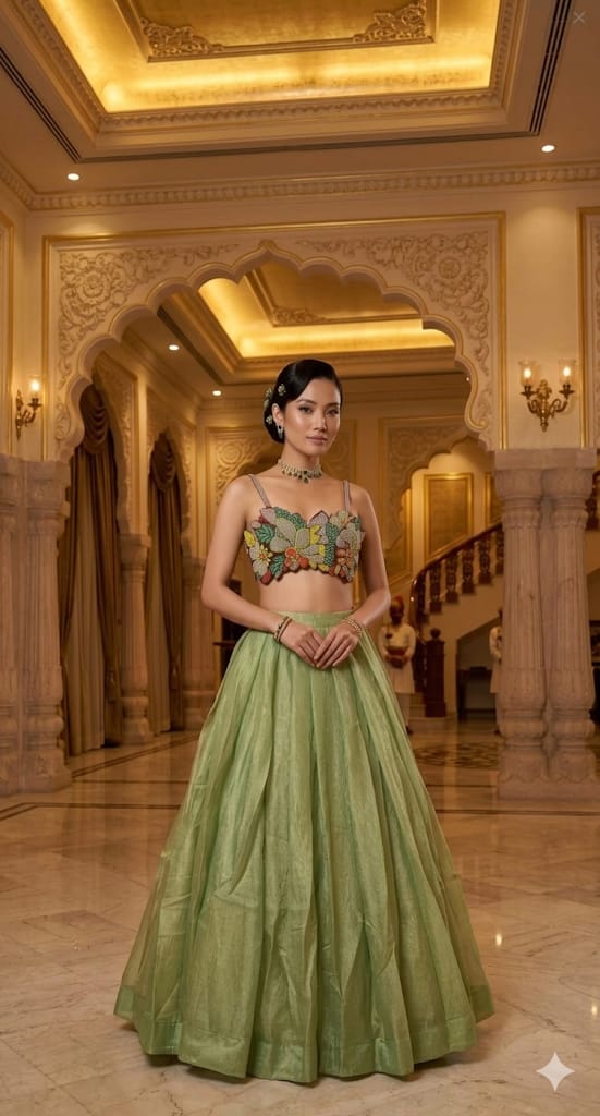 TRADITIONAL,FUNCTIONAL MIRROR WORK CORSET DESIGNER LEHENGA