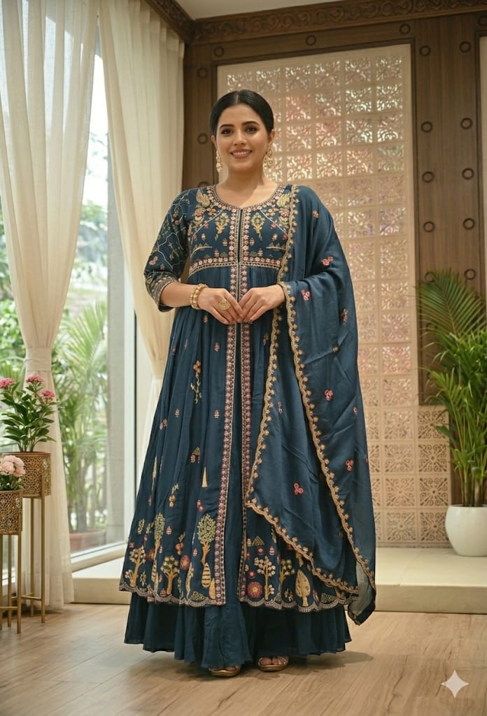 FRONT-CUT LONG TOP PARTY WEAR OUTFIT
