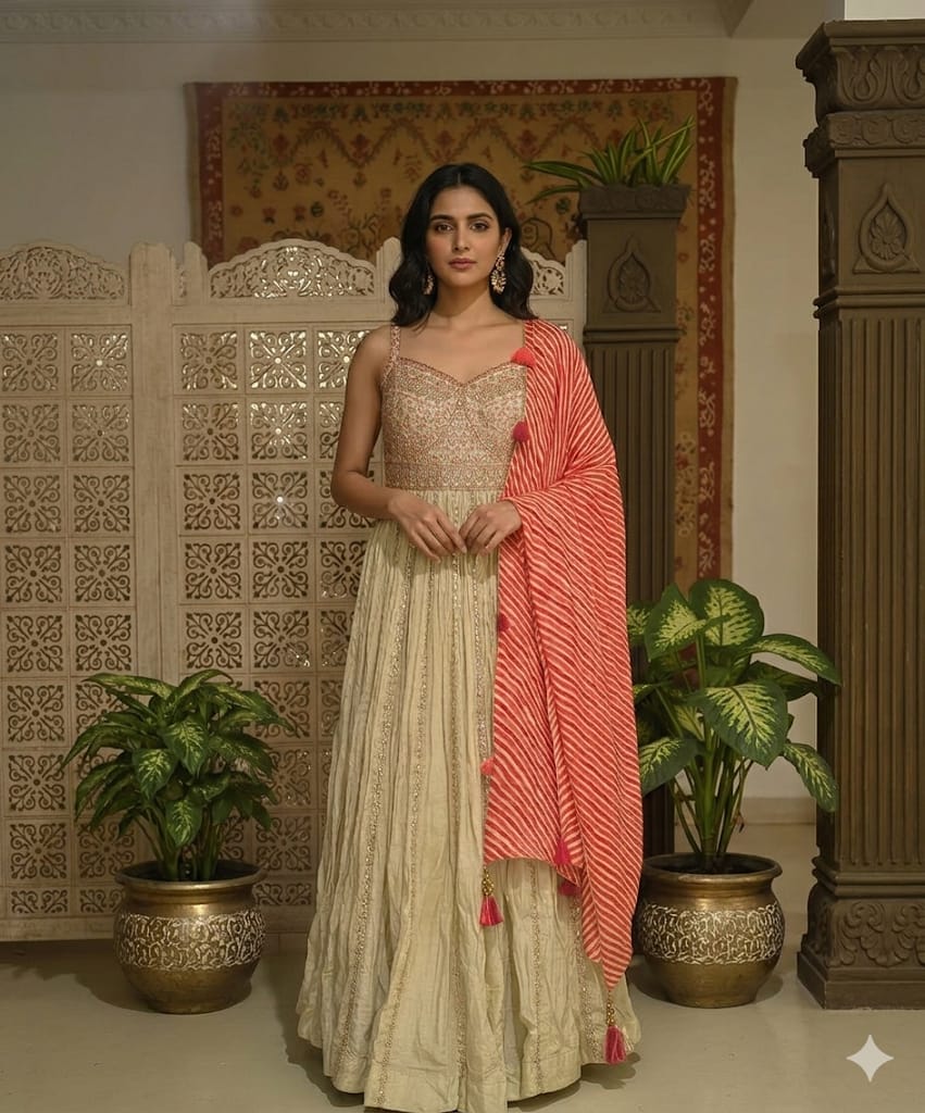 SIMMER TISSUE ANARKALI OUTFIT,WEDDING,RECEPTION,FUNCTIONAL DRESS