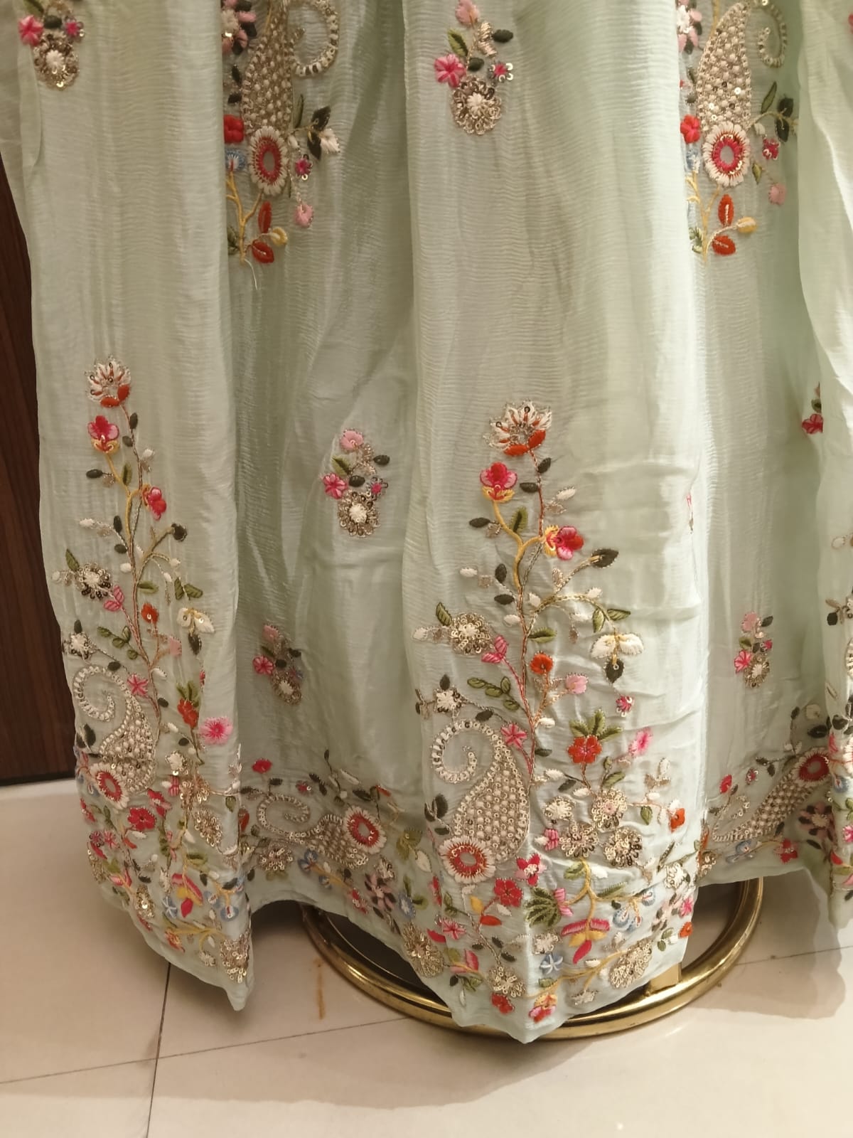 Elegant Mint Green Embroidered Anarkali Set.