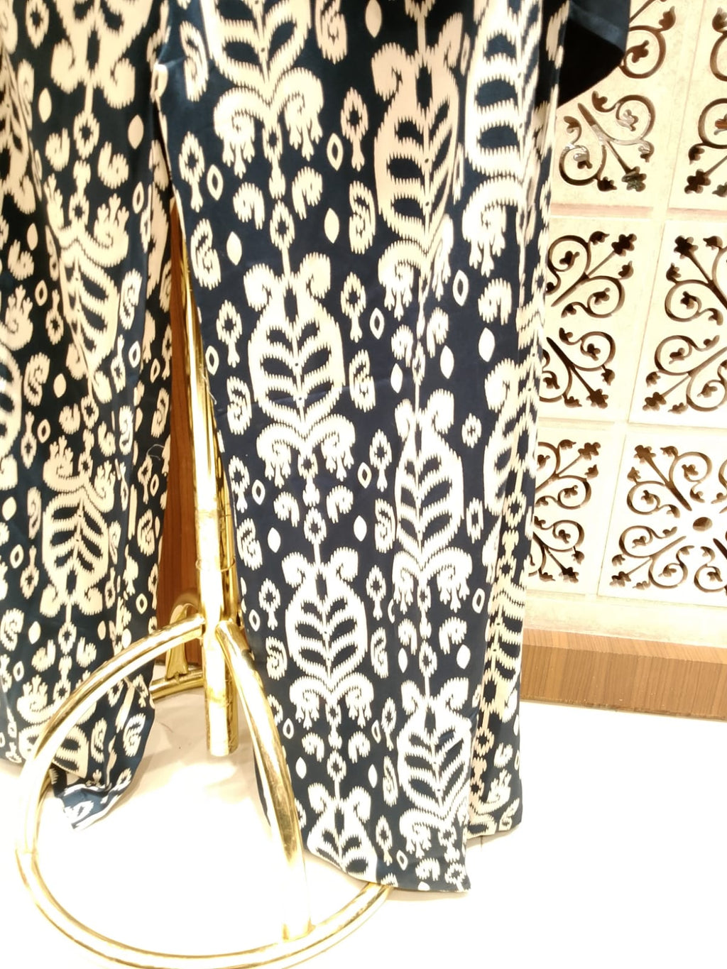 Navy Blue Short Kurti with Ikat Printed Palazzo.