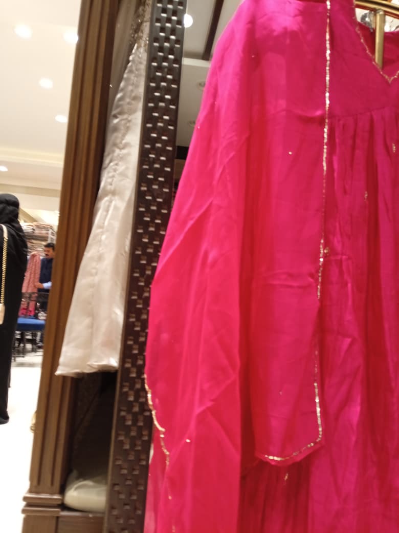 Rani Pink Gathered Anarkali Suit Set with Dupatta
