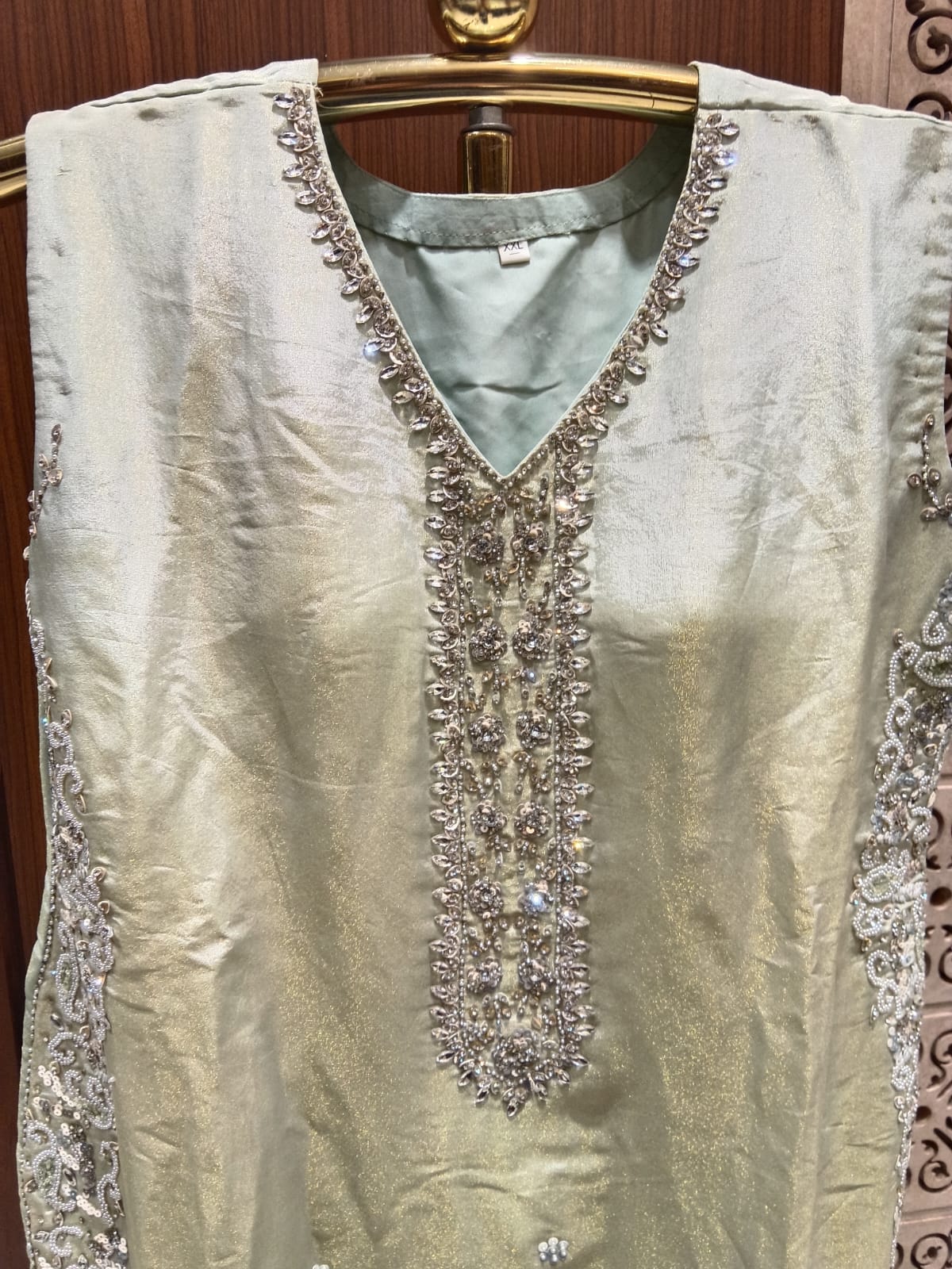 Mint Elegance Hand-Embroidered 3-Piece Suit.