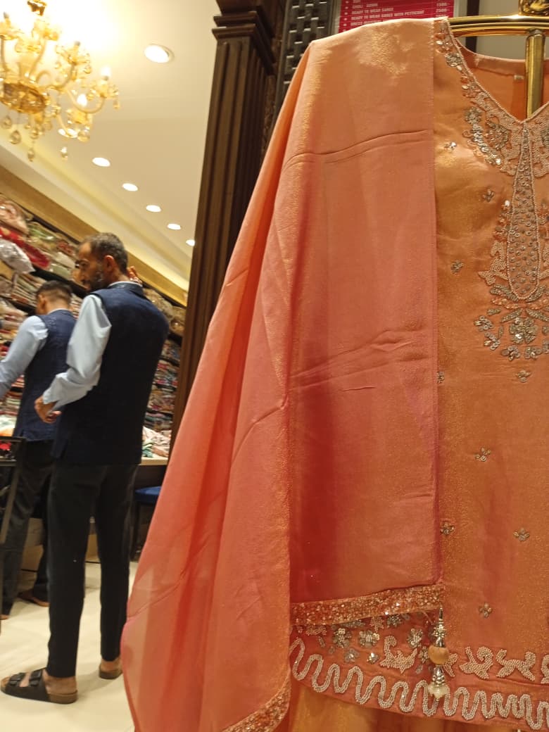 Peach Blossom Hand-Embroidered 3-Piece Suit.