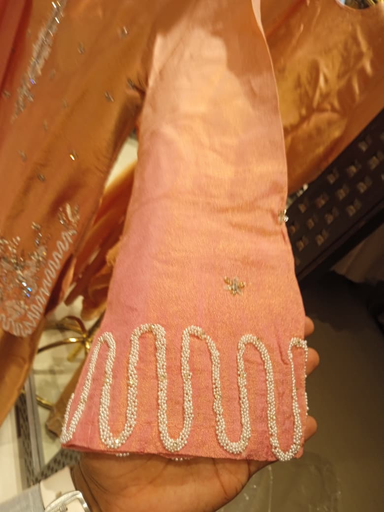 Peach Blossom Hand-Embroidered 3-Piece Suit.