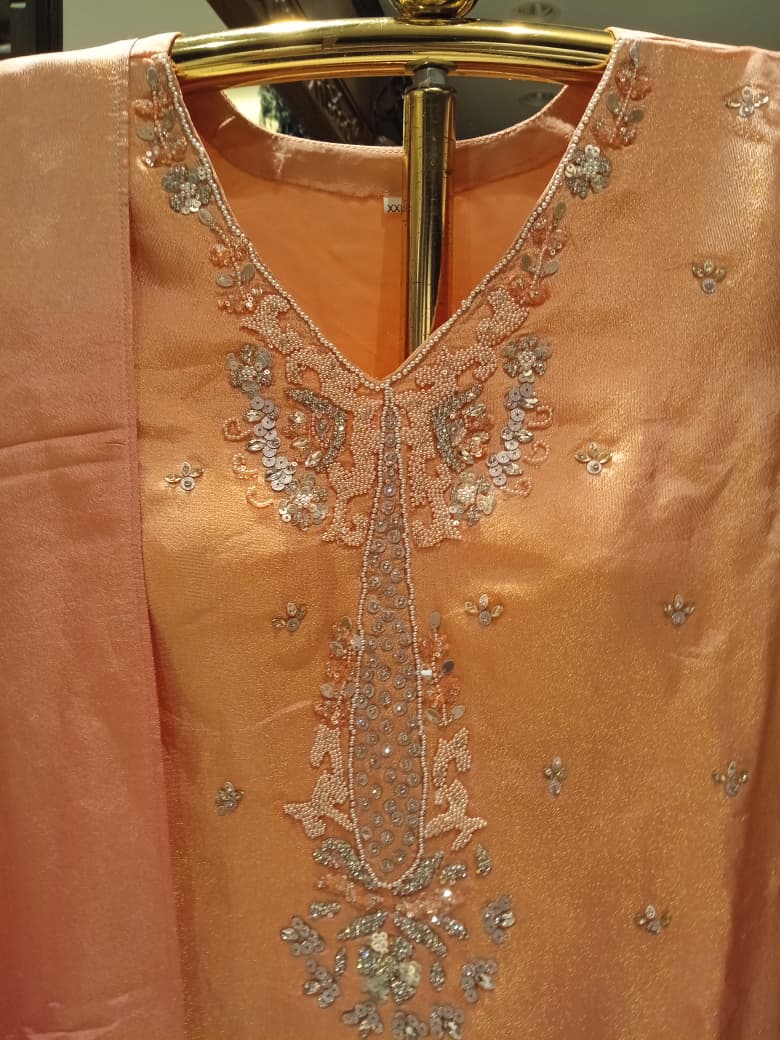 Peach Blossom Hand-Embroidered 3-Piece Suit.